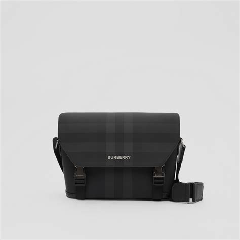 burberry mens nylon charcoal nova check messenger bag|Men’s Check Bags .